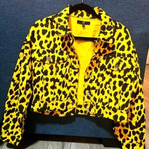 Brand new leopard print denim jacket